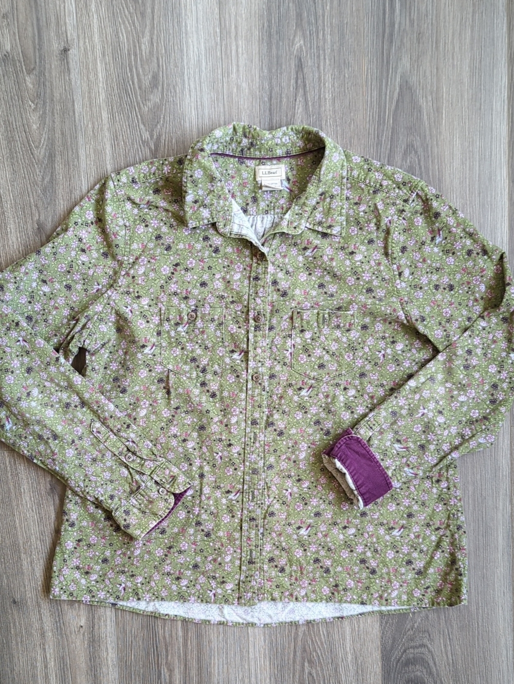 L.L.Bean Women's Floral Corduroy Shirt Size L